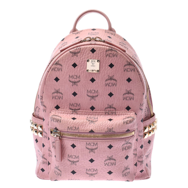 MCM emblem Backpack Pink Ladies PVC Leather Backpack day pack B