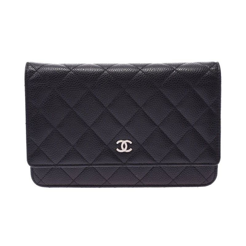 CHANEL シャネル マトラッセ 黒 シルバー金具 レディース キャビアスキン チェーンウォレット ABランク 中古 銀蔵