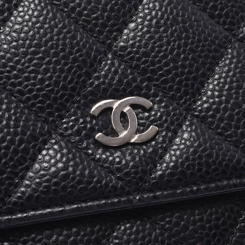 Chanel Chanel Matrasse黑银浮动鱼子酱皮链钱包AB排名使用水池