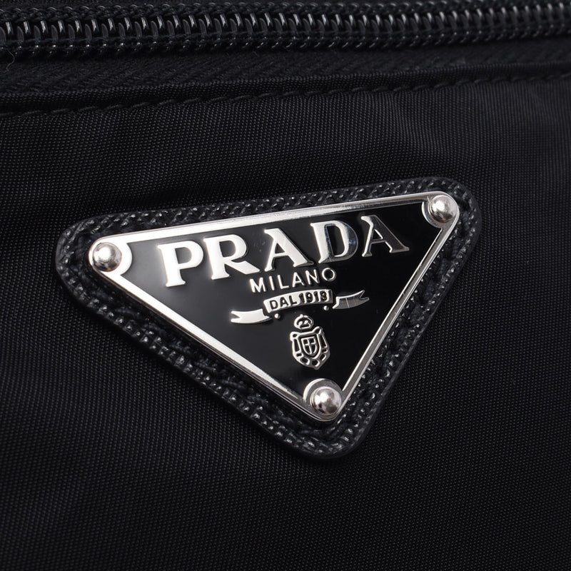 PRADA普拉达Re-Nylon 2WAY腰包黑色银色金属零件2VL038中性尼龙身体包A等级二手银藏