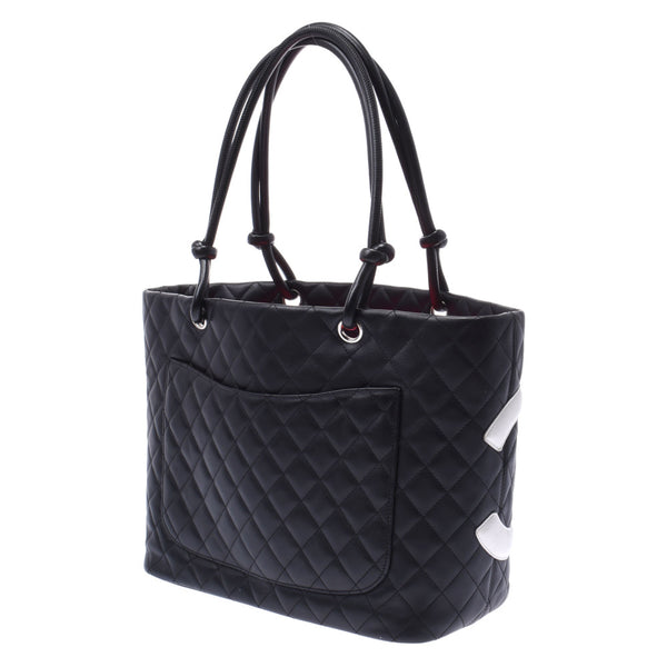 CHANEL Kan Chanel Bonn line large Thoth black / white Lady's lambskin tote bag AB rank used silver storehouse