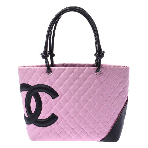 CHANEL シャネル カンボンライン ラージトート ピンク/黒 レディース ラムスキン トートバッグ ABランク 中古 銀蔵