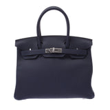 Hermes Hermes Burkin 30 Blue Nuy Silver Bracket Z Engraved (around 2021) Ladies Togo Handbag New Silgrin