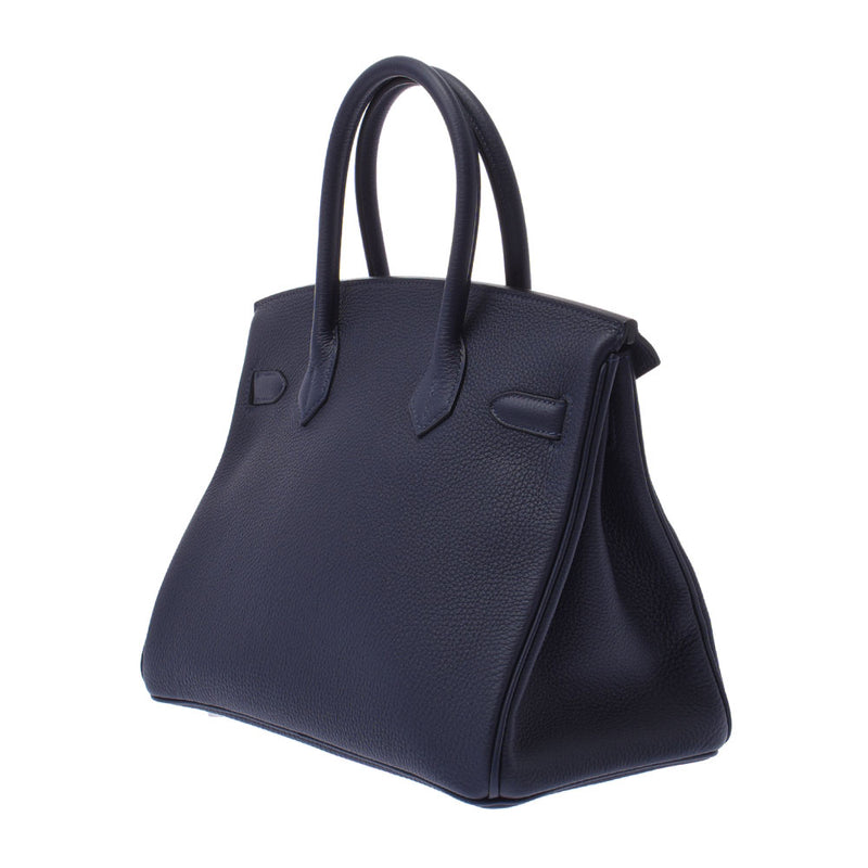 Hermes Hermes Burkin 30 Blue Nuy Silver Bracket Z Engraved (around 2021) Ladies Togo Handbag New Silgrin