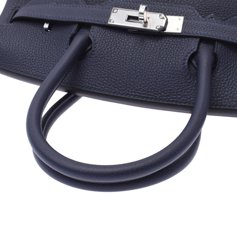 Hermes Hermes Burkin 30 Blue Nuy Silver Bracket Z Engraved (around 2021) Ladies Togo Handbag New Silgrin