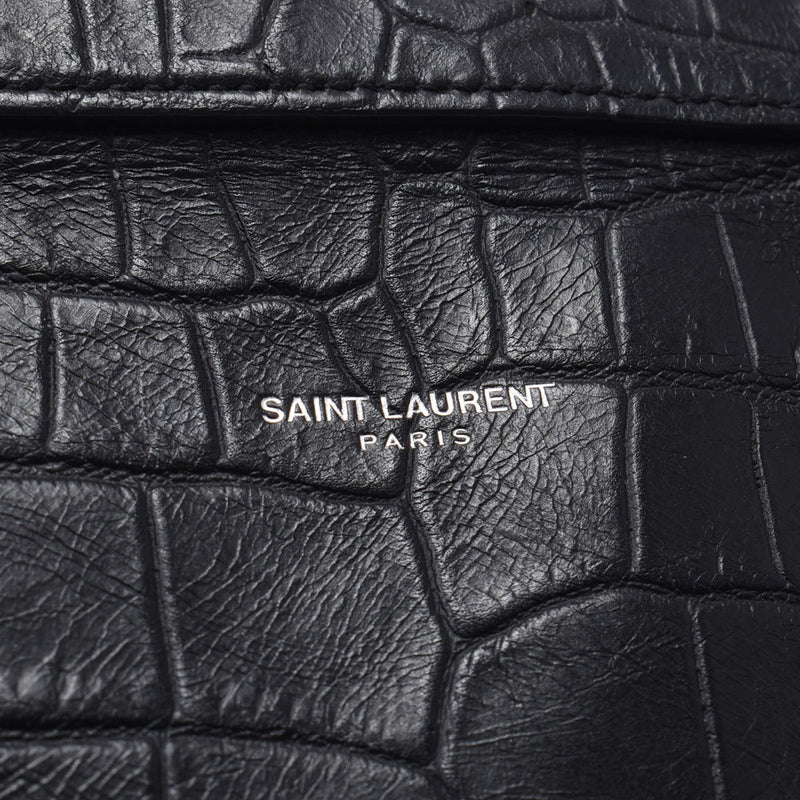 SAINT LAURENT サンローラン クラシックミュージアム 黒 メンズ クロコ型押しカーフ ブリーフケース Bランク 中古 銀蔵