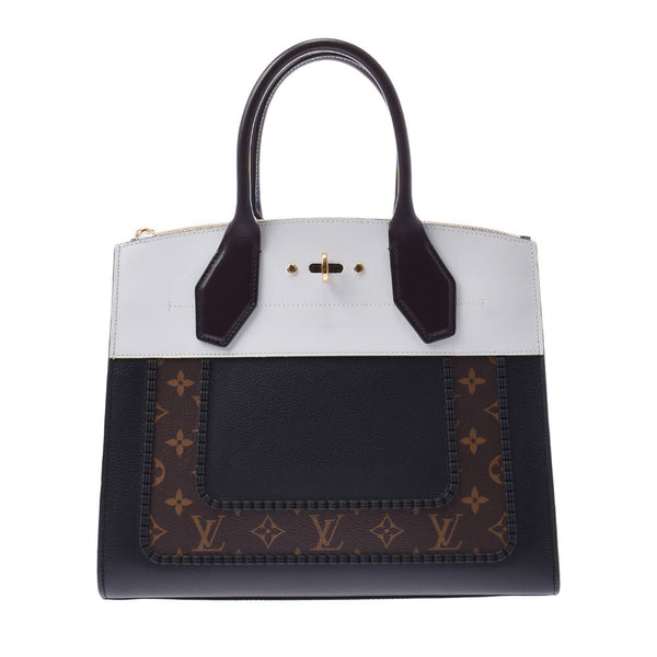 LOUIS VUITTON Louis Vuitton monogram City Steamer black / brown / white Gold Hardware M55430 Women's Monogram canvas calf handbag A rank used Ginzo