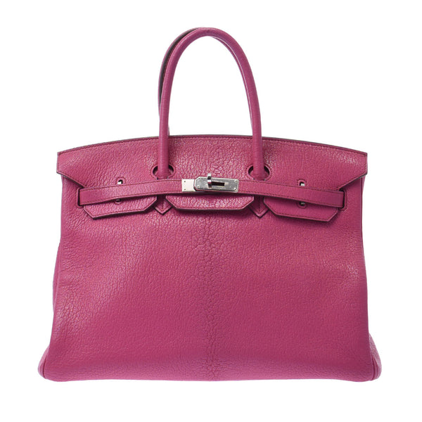 Hermes Hermes Burkin 35 Fusha Pink Silver Fitters□M雕刻（2009年左右）UniSEX Coromandel手提包B等级使用Silgrin