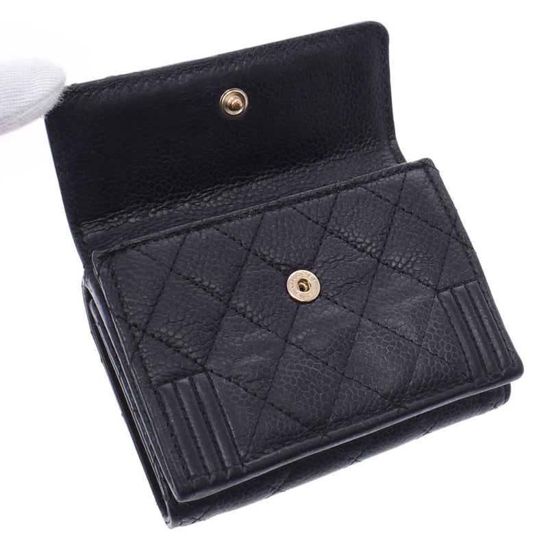 Chanel Chanel Matrassboy Channel Small Flap Wallet Black Gold Bracket Ladies Caviar Skin Three Folded Wallets B Rank Used Silgrin