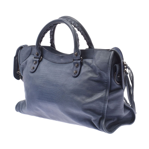 Balenciaga Valenciaga The City 2way Bag Navy 115748 Women's Leather Push Handbags AB Rank Used Silgrin