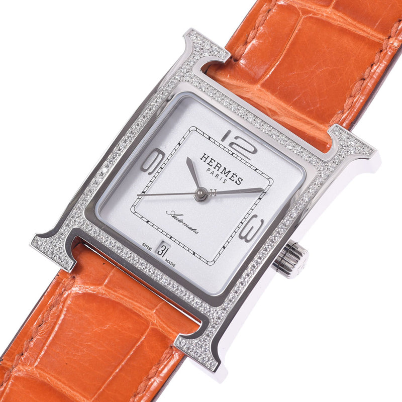 Hermes h watch bezel diamond hh3.530 Mens SS / Alligator watch automatic