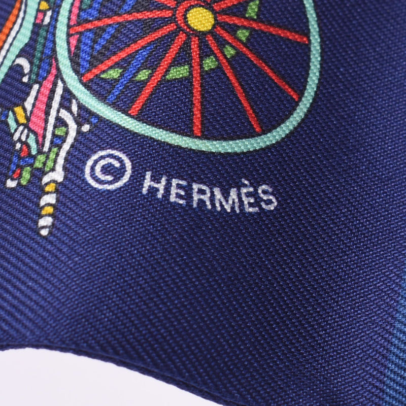 HERMES エルメス ツイリー 精巧な馬車/Voitures Exquises 紺/白 レディース シルク100％ スカーフ 新品 銀蔵