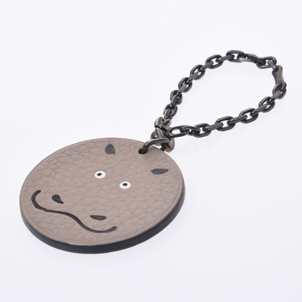 箱 エルメス アニマル チャーム カバ グレー キーリング 3597 エルメス アニマルキーチャーム カバ キーホルダー レザー×925