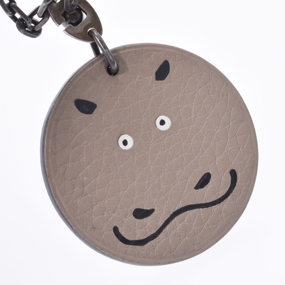 エルメスカバ バッグチャーム グレージュ系 シルバー金具 ユニセックス