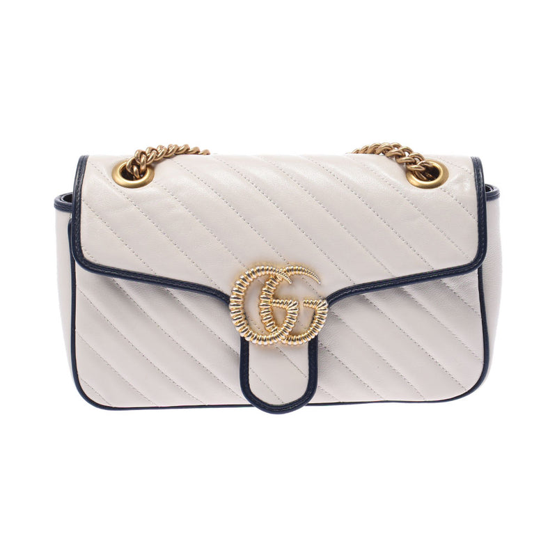 Gucci GG Marmont Small Shoulder White Navy Gold Fittings Ladies