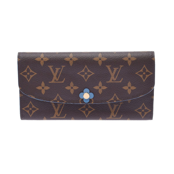 Louis Vuitton Louis Vuitton Monogram Portfoille Emily Flower Blue Jean M63895 Women's Monogram Canvas Long Wallet AB Rank Used Silgrin