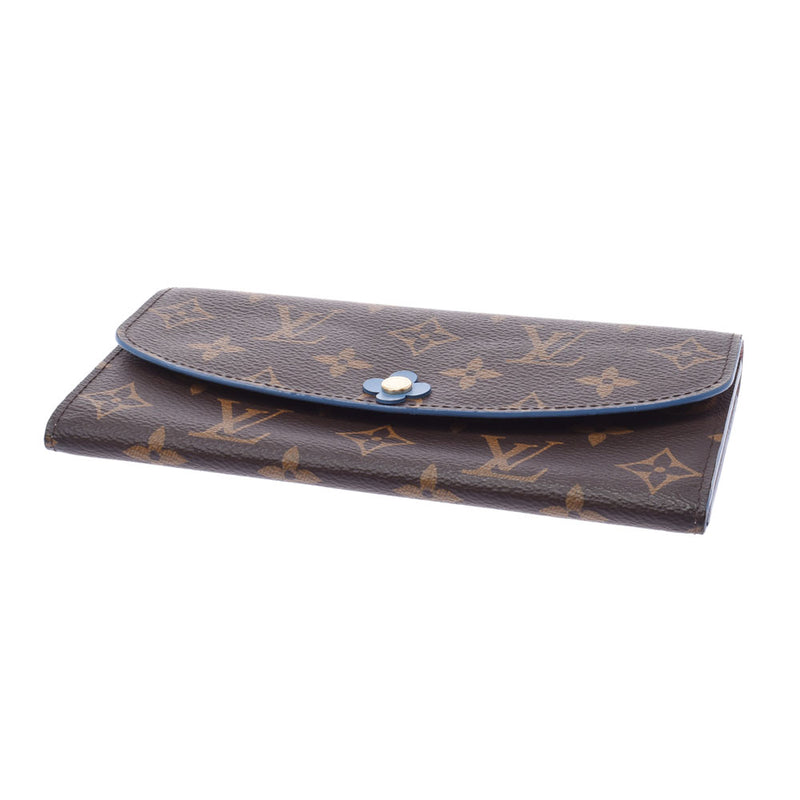 Louis Vuitton Louis Vuitton Monogram Portfoille Emily Flower Blue Jean M63895 Women's Monogram Canvas Long Wallet AB Rank Used Silgrin