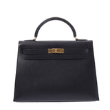 HERMES Kelly 32 outer sewn 2WAY bag black gold metal fittings ○ Z engraved (around 1996) Ladies Ardennes handbag A rank used silver warehouse