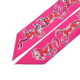 HERMES エルメス ツイリー 自由の馬/Chevaux en liberte ピンク/赤 レディース シルク100％ スカーフ 新品 銀蔵