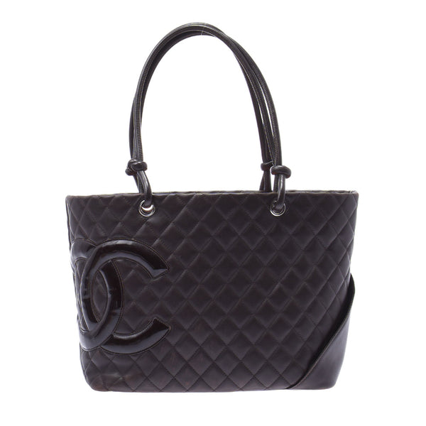 CHANEL シャネル カンボンライン ラージトート ダークブラン レディース ラムスキン トートバッグ Bランク 中古 銀蔵