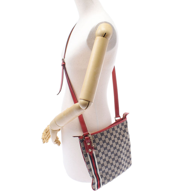 GUCCI Gucci GG Pattern Beige / Red 144388 Unisex Leather GG Canvas Shoulder Bag AB Rank Used Sinkjo