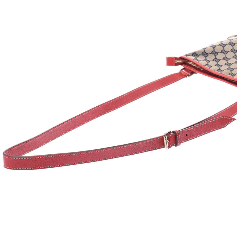 GUCCI Gucci GG Pattern Beige / Red 144388 Unisex Leather GG Canvas Shoulder Bag AB Rank Used Sinkjo