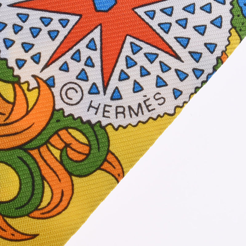 Hermes Hermes Twilley De L Ombrelle Aux Due Blue / Yellow / Black Women's Silk 100% Scarf New Silgrin