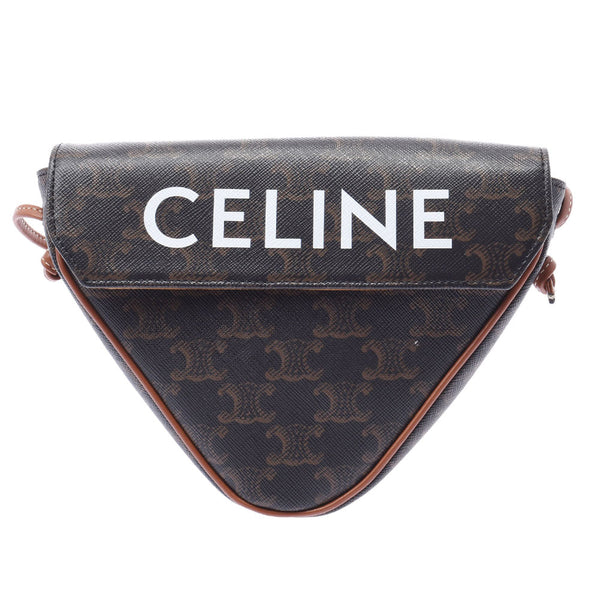 Celine Celine三角形棕色女式Trionfcan浴缸/ PVC皮革单肩包A-Rank二手水池