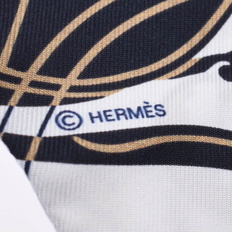 HERMES エルメス ツイリー  エクスリブリス/Ex-libris 紺/白 レディース シルク100％ スカーフ 新品 銀蔵