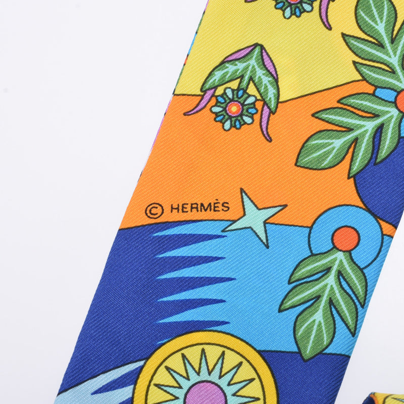 Hermes Hermes Twilley Pegasus Source / La Source de Pegase橙色/蓝色/绿色女士丝绸100％围巾新水槽