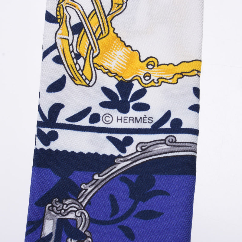 Hermes Hermes Twilley Etriers Remix / Limix White / Blue / Yellow Women's Silk 100% Scarf New Silgrin