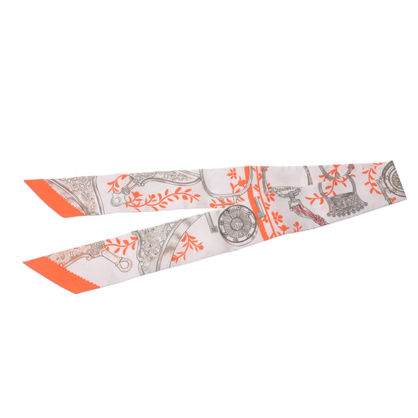 Hermes Hermes Twilley Etriers Remix / Limix Light Gray System / Orange Women Silk 100% Scarf New Silgrin