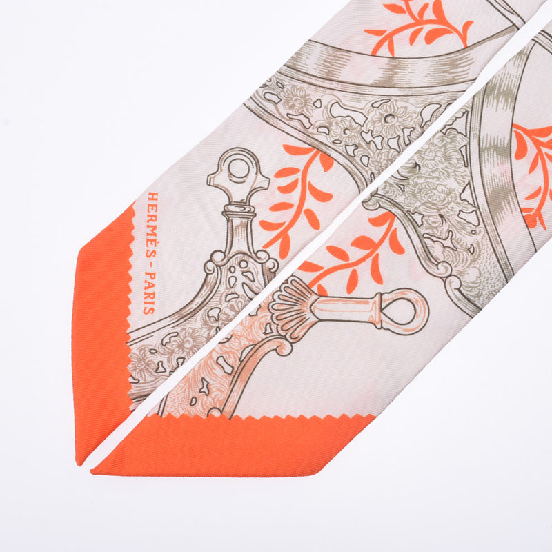 Hermes Hermes Twilley Etriers Remix / Limix Light Gray System / Orange Women Silk 100% Scarf New Silgrin