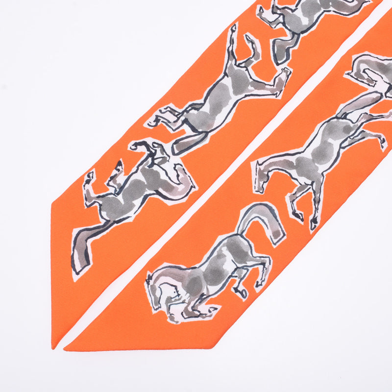 Hermes Hermes Twilley Free Horse / Chevaux EN LIBERTE Orange / Gray Women's Silk 100% Scarf New Sinkjo