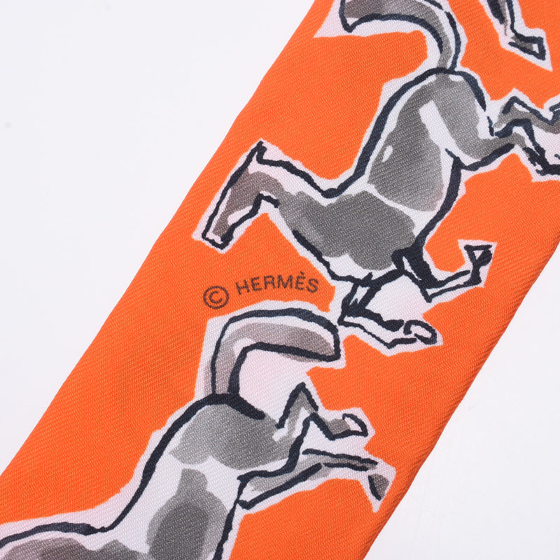 Hermes Hermes Twilley Free Horse / Chevaux EN LIBERTE Orange / Gray Women's Silk 100% Scarf New Sinkjo