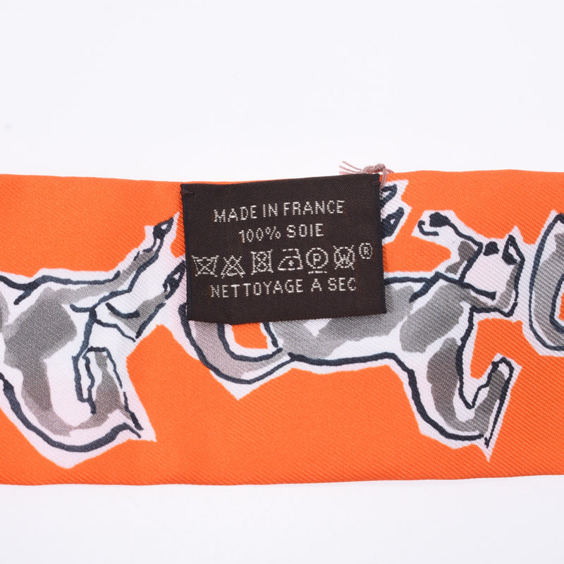 Hermes Hermes Twilley Free Horse / Chevaux EN LIBERTE Orange / Gray Women's Silk 100% Scarf New Sinkjo