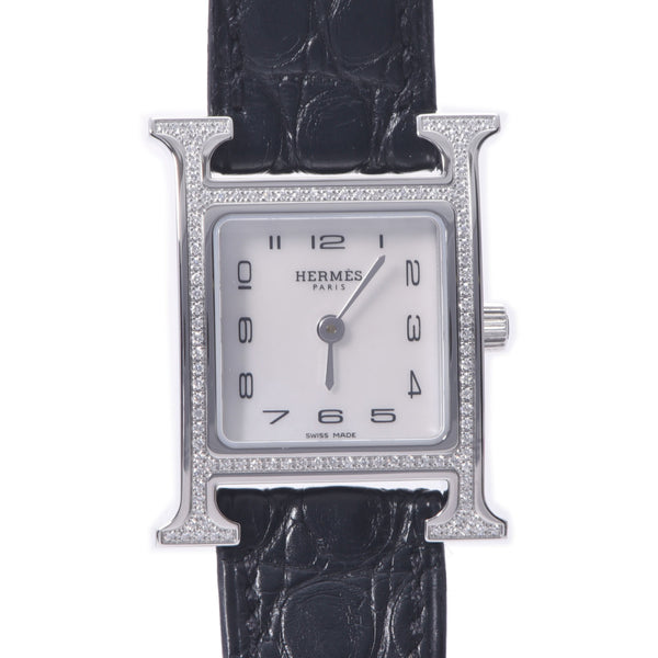 Hermes Hermes H Watch Bezel Diamond HH1.235 Women's SS / Leather Watch Quartz Shell Shadder A-Rank Used Silgrin