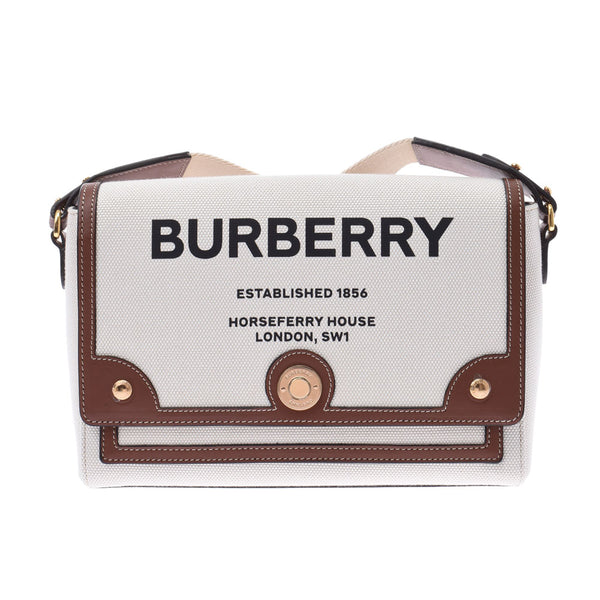 Burberry Burberry Horse Ferry Print Cross Bod Bag Natural / Tan Munisex Canvas皮革肩带未使用的Ginzo