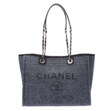 CHANEL シャネル ドーヴィル トート MM ダークブルー系 A67001 レディース ストロー レザー トートバッグ 未使用 銀蔵