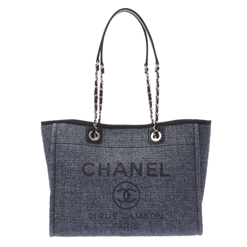 Chanel Chanel Deauville Tote MM Dark Blue System A67001 Women's Straw Leather Tote Bag Unused Silgrin