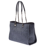 Chanel Chanel Deauville Tote MM Dark Blue System A67001 Women's Straw Leather Tote Bag Unused Silgrin