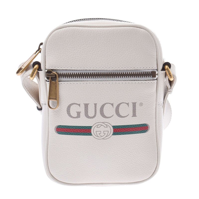 GUCCI Gucci Weaving Line Logo Print Ivory Antique Gold Gold Bracket 574803 Unisex Leather Shoulder Bag A Rank used Ginzo