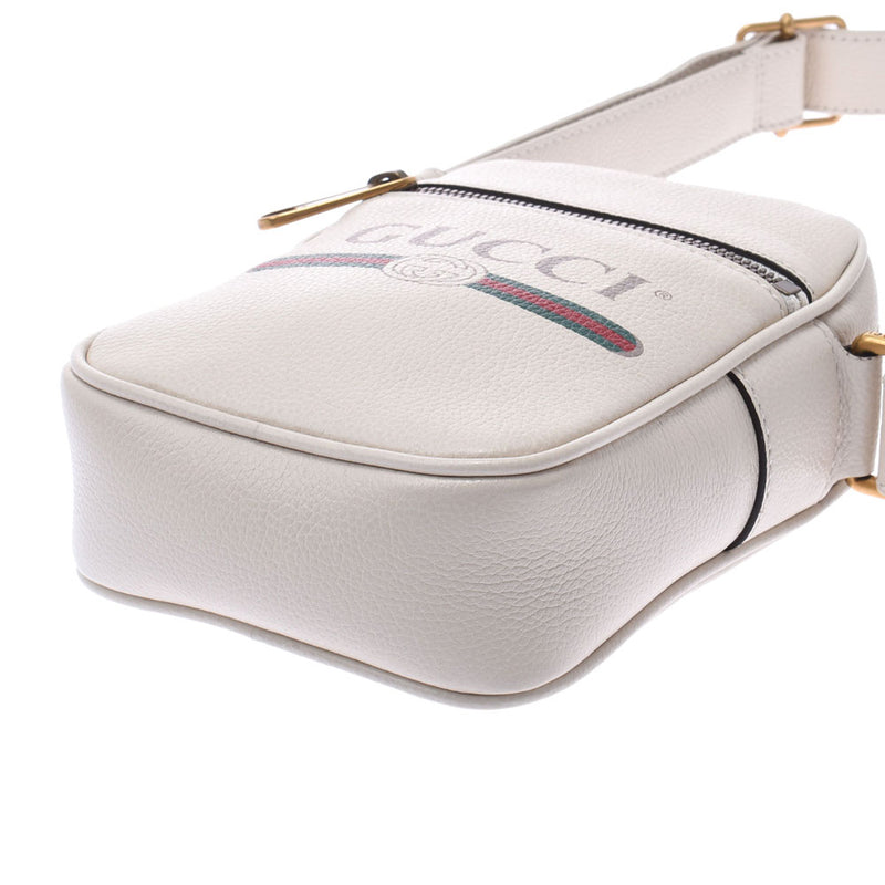 GUCCI Gucci Weaving Line Logo Print Ivory Antique Gold Gold Bracket 574803 Unisex Leather Shoulder Bag A Rank used Ginzo