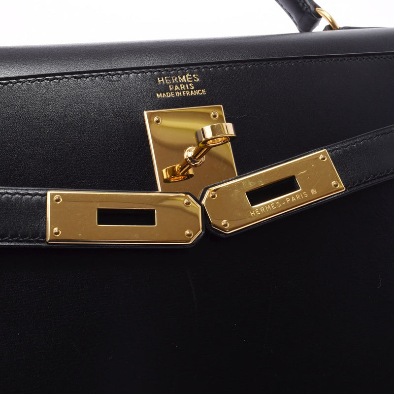 Hermes Hermes Kelly 32 outside sewing 2WAY black gold bracket □ B imprint (around 1998) Women's BOX calf handbag A rank used sinkjo