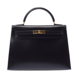 Hermes Hermes Kelly 32 outside sewing 2WAY black gold bracket □ B imprint (around 1998) Women's BOX calf handbag A rank used sinkjo