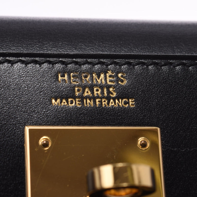 Hermes Hermes Kelly 32 outside sewing 2WAY black gold bracket □ B imprint (around 1998) Women's BOX calf handbag A rank used sinkjo