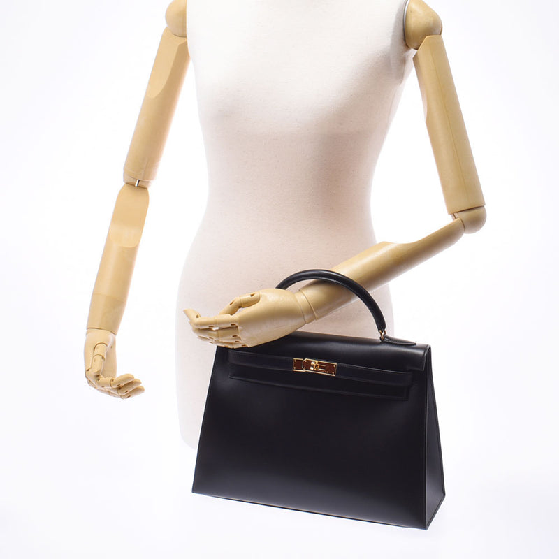 Hermes Hermes Kelly 32 outside sewing 2WAY black gold bracket □ B imprint (around 1998) Women's BOX calf handbag A rank used sinkjo