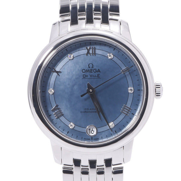 OMEGA Omega Devil Prestige Calaxial 6P Diamond 424.10.33.20.57.001 Women's SS Watch Automatic Wound Blue Shell Shall Base A Rank Used Sink