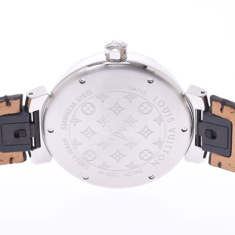 ルイ ヴィトン モノグラム ホワイト タンブールGM 腕時計 QA114Z クオーツ ホワイト文字盤 ステンレススチール レザーベルト メンズ LOUIS VUITTON 【227-10862】