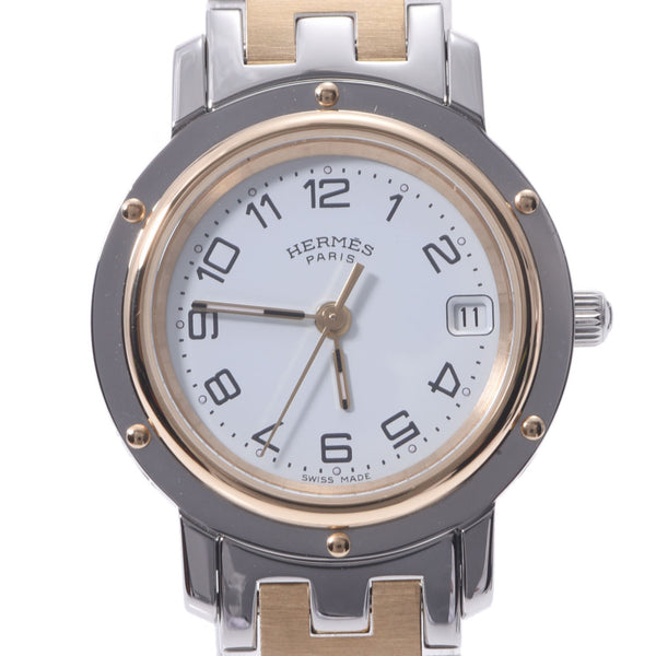 HERMES Hermes Clipper CL4.220 Ladies SS/GP Watch Quartz White Dial A Rank used Ginzo